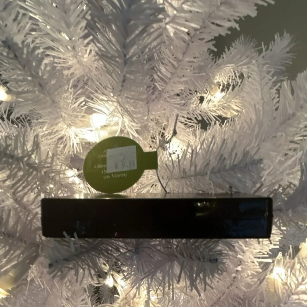 North Pole Express Glass Christmas Ornament Credit Card Black Gold Hanging